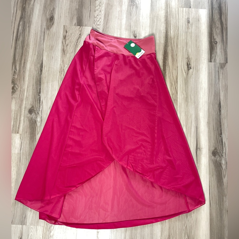 NWT Halara High Waisted High Low Ruffle 2-in-1 Pocket Flare Mesh Maxi Skirt - Picture 2 of 9